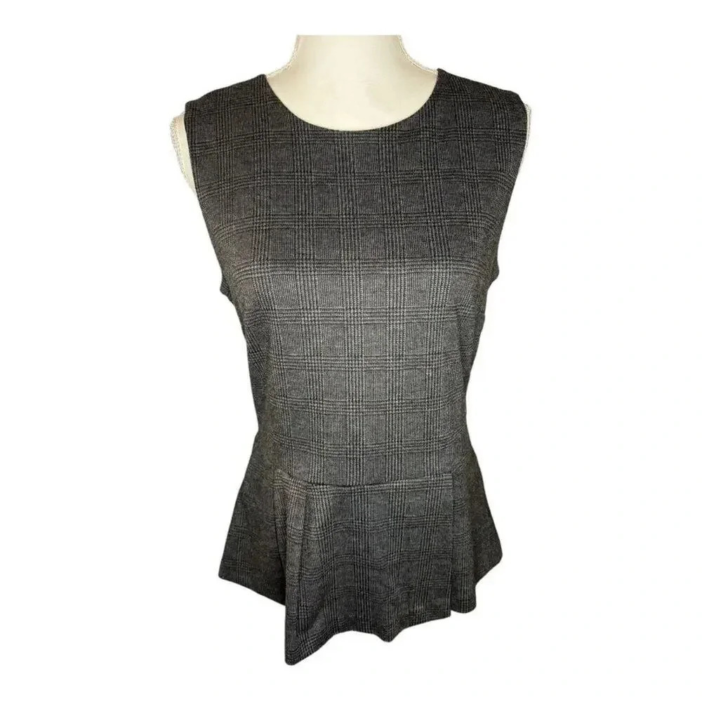 Banana Republic Women's Size 8 Gray Glen Plaid Knit‎ Peplum Top